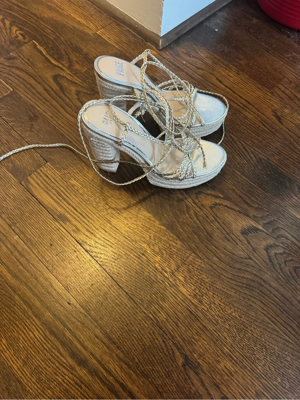PAIGE Silver Braided Espadrille Platform Wedges